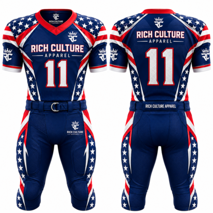 Custom American Football Uniform Set – Navy Blue, Red & White Star Design